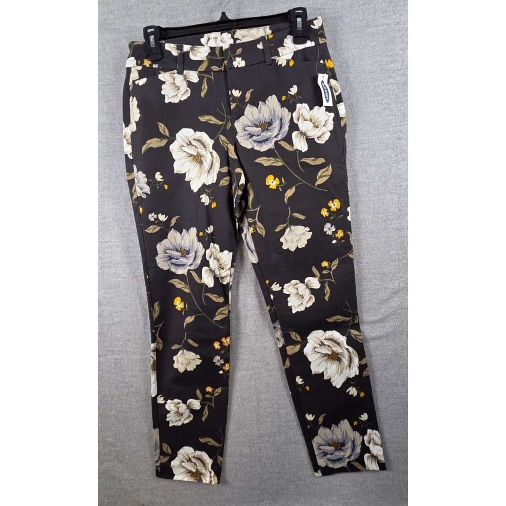 Old Navy Pixie Crop Pants Womens 4 Black White Roses Whimsigoth Stretch NEW